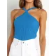 Solid Color Skinny Sleeveless Halter-Neck Vest Top Solid Color Skinny Sleeveless Halter-Neck Vest Top