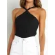Solid Color Skinny Sleeveless Halter-Neck Vest Top Solid Color Skinny Sleeveless Halter-Neck Vest Top