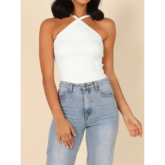 Solid Color Skinny Sleeveless Halter-Neck Vest Top Solid Color Skinny Sleeveless Halter-Neck Vest Top