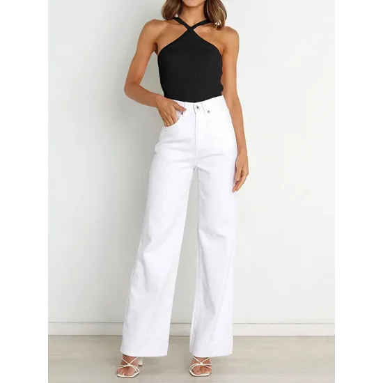 Solid Color Skinny Sleeveless Halter-Neck Vest Top Solid Color Skinny Sleeveless Halter-Neck Vest Top