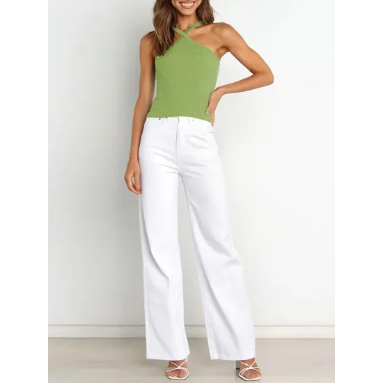 Solid Color Skinny Sleeveless Halter-Neck Vest Top Solid Color Skinny Sleeveless Halter-Neck Vest Top