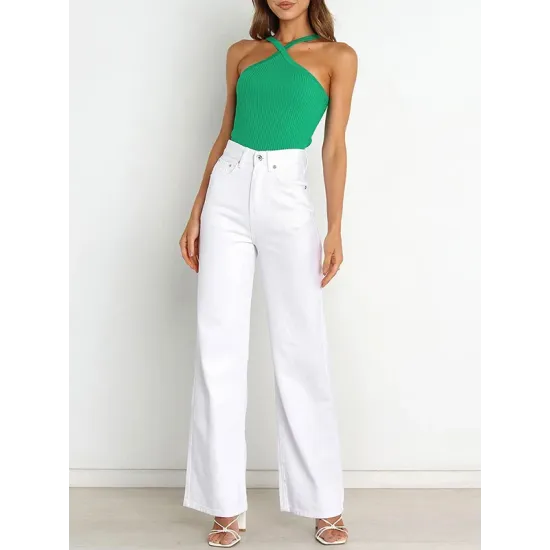 Solid Color Skinny Sleeveless Halter-Neck Vest Top Solid Color Skinny Sleeveless Halter-Neck Vest Top