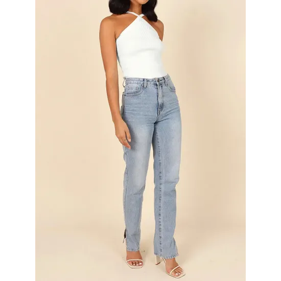 Solid Color Skinny Sleeveless Halter-Neck Vest Top Solid Color Skinny Sleeveless Halter-Neck Vest Top