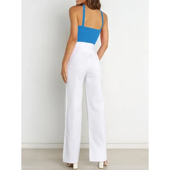 Solid Color Skinny Sleeveless Halter-Neck Vest Top Solid Color Skinny Sleeveless Halter-Neck Vest Top