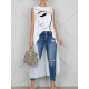 Figure Printed High-Low Sleeveless Round-Neck Vest Top Figure Printed High-Low Sleeveless Round-Neck Vest Top