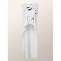 Figure Printed High-Low Sleeveless Round-Neck Vest Top