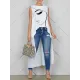 Figure Printed High-Low Sleeveless Round-Neck Vest Top Figure Printed High-Low Sleeveless Round-Neck Vest Top
