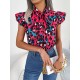 Leopard Cap Sleeve Loose Statement Collar Vest Top Leopard Cap Sleeve Loose Statement Collar Vest Top