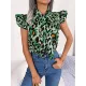 Leopard Cap Sleeve Loose Statement Collar Vest Top Leopard Cap Sleeve Loose Statement Collar Vest Top