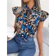 Leopard Cap Sleeve Loose Statement Collar Vest Top Leopard Cap Sleeve Loose Statement Collar Vest Top