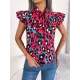 Leopard Cap Sleeve Loose Statement Collar Vest Top Leopard Cap Sleeve Loose Statement Collar Vest Top