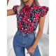 Leopard Cap Sleeve Loose Statement Collar Vest Top Leopard Cap Sleeve Loose Statement Collar Vest Top