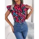 Leopard Cap Sleeve Loose Statement Collar Vest Top Leopard Cap Sleeve Loose Statement Collar Vest Top