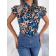 Leopard Cap Sleeve Loose Statement Collar Vest Top Leopard Cap Sleeve Loose Statement Collar Vest Top