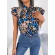 Leopard Cap Sleeve Loose Statement Collar Vest Top Leopard Cap Sleeve Loose Statement Collar Vest Top