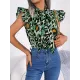 Leopard Cap Sleeve Loose Statement Collar Vest Top Leopard Cap Sleeve Loose Statement Collar Vest Top