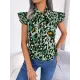 Leopard Cap Sleeve Loose Statement Collar Vest Top Leopard Cap Sleeve Loose Statement Collar Vest Top