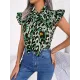 Leopard Cap Sleeve Loose Statement Collar Vest Top Leopard Cap Sleeve Loose Statement Collar Vest Top