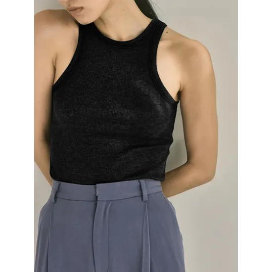Solid Color Skinny Sleeveless Round-Neck Vest Top Solid Color Skinny Sleeveless Round-Neck Vest Top