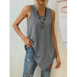 Solid Color Irregularity Loose V-Neck Vest Top