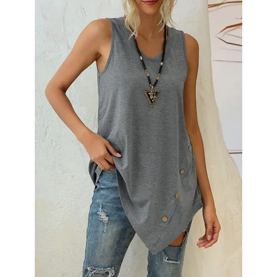 Solid Color Irregularity Loose V-Neck Vest Top Solid Color Irregularity Loose V-Neck Vest Top