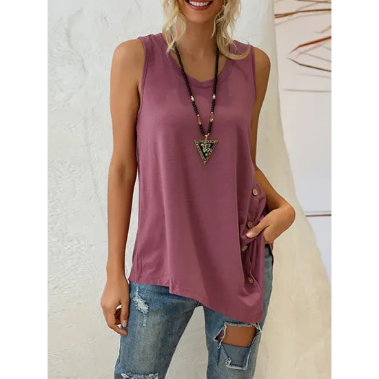 Solid Color Irregularity Loose V-Neck Vest Top Solid Color Irregularity Loose V-Neck Vest Top