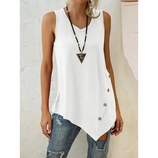Solid Color Irregularity Loose V-Neck Vest Top Solid Color Irregularity Loose V-Neck Vest Top