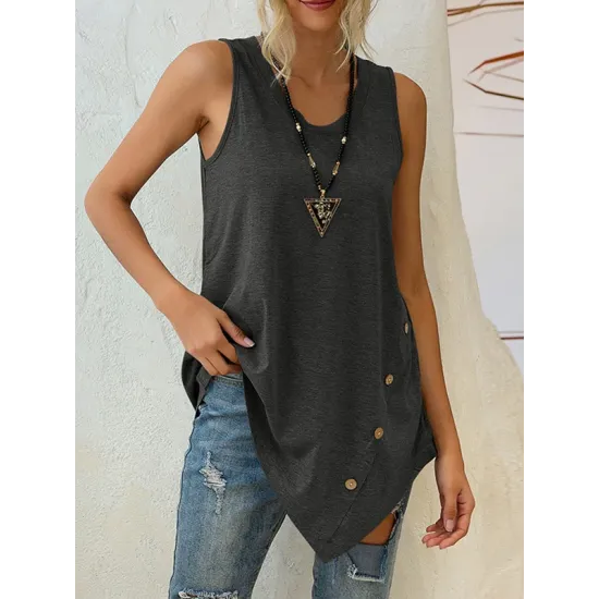 Solid Color Irregularity Loose V-Neck Vest Top Solid Color Irregularity Loose V-Neck Vest Top