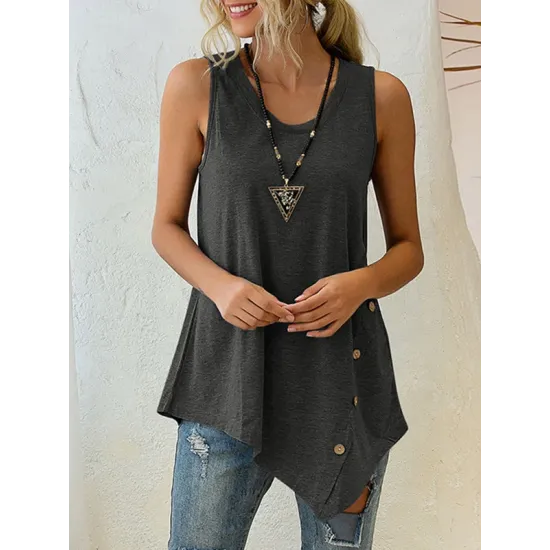 Solid Color Irregularity Loose V-Neck Vest Top Solid Color Irregularity Loose V-Neck Vest Top