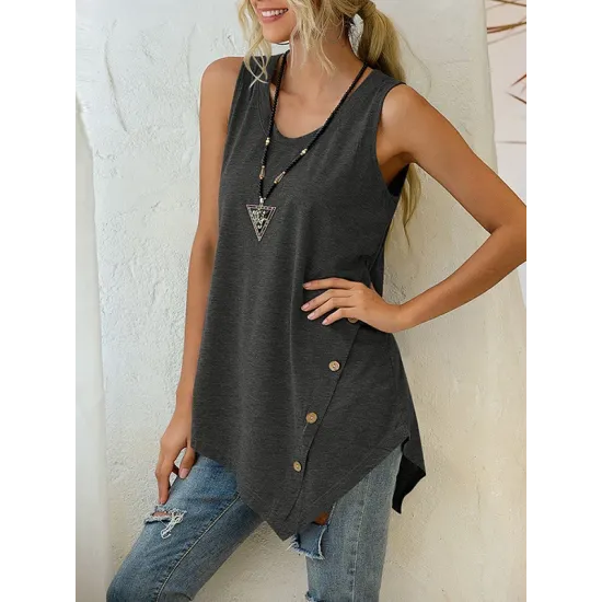 Solid Color Irregularity Loose V-Neck Vest Top Solid Color Irregularity Loose V-Neck Vest Top