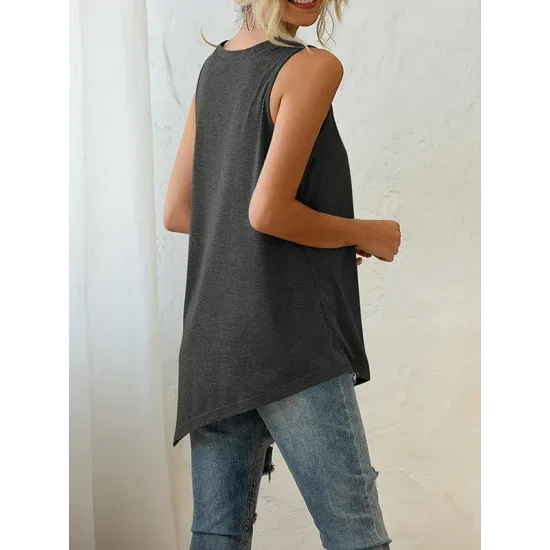 Solid Color Irregularity Loose V-Neck Vest Top Solid Color Irregularity Loose V-Neck Vest Top