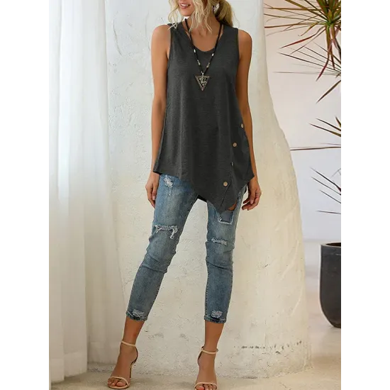 Solid Color Irregularity Loose V-Neck Vest Top Solid Color Irregularity Loose V-Neck Vest Top