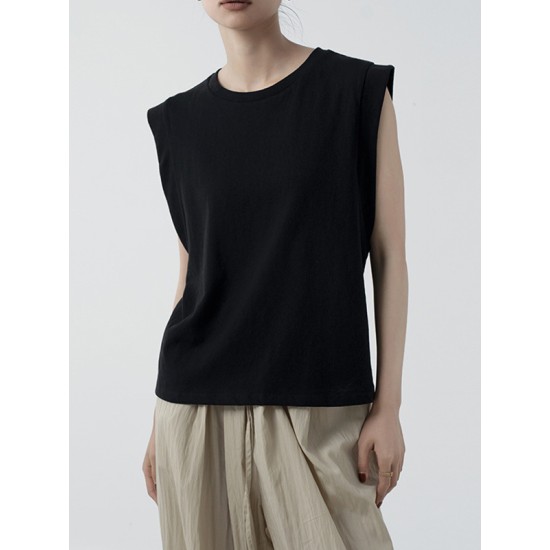 See-Through Solid Color Loose Sleeveless Round-Neck Vest Top See-Through Solid Color Loose Sleeveless Round-Neck Vest Top