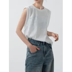 See-Through Solid Color Loose Sleeveless Round-Neck Vest Top