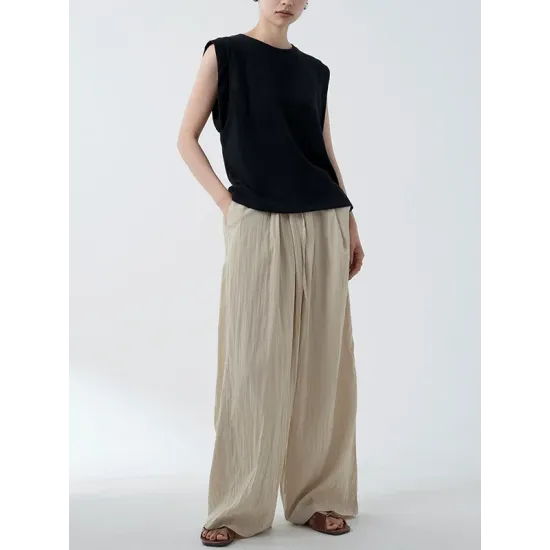 See-Through Solid Color Loose Sleeveless Round-Neck Vest Top See-Through Solid Color Loose Sleeveless Round-Neck Vest Top