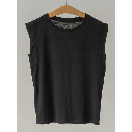 See-Through Solid Color Loose Sleeveless Round-Neck Vest Top See-Through Solid Color Loose Sleeveless Round-Neck Vest Top