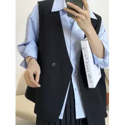 Pockets Split-Joint Loose Sleeveless V-Neck Vest Top