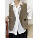 Pockets Split-Joint Loose Sleeveless V-Neck Vest Top Pockets Split-Joint Loose Sleeveless V-Neck Vest Top