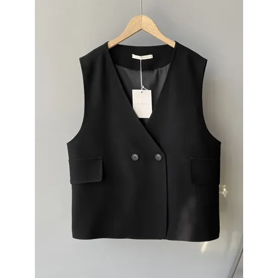 Pockets Split-Joint Loose Sleeveless V-Neck Vest Top Pockets Split-Joint Loose Sleeveless V-Neck Vest Top