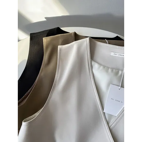 Pockets Split-Joint Loose Sleeveless V-Neck Vest Top Pockets Split-Joint Loose Sleeveless V-Neck Vest Top