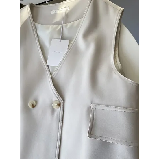 Pockets Split-Joint Loose Sleeveless V-Neck Vest Top Pockets Split-Joint Loose Sleeveless V-Neck Vest Top