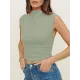 Pleated Solid Color Skinny Sleeveless Stand Collar Vest Top Pleated Solid Color Skinny Sleeveless Stand Collar Vest Top