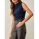 Pleated Solid Color Skinny Sleeveless Stand Collar Vest Top Pleated Solid Color Skinny Sleeveless Stand Collar Vest Top