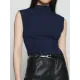 Pleated Solid Color Skinny Sleeveless Stand Collar Vest Top Pleated Solid Color Skinny Sleeveless Stand Collar Vest Top