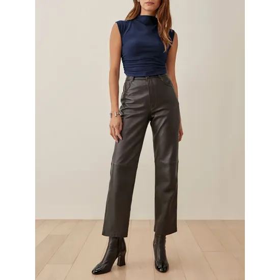 Pleated Solid Color Skinny Sleeveless Stand Collar Vest Top Pleated Solid Color Skinny Sleeveless Stand Collar Vest Top