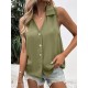 Buttoned Solid Color Split-Joint Loose Sleeveless V-neck Vest Top Buttoned Solid Color Split-Joint Loose Sleeveless V-neck Vest Top