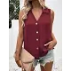 Buttoned Solid Color Split-Joint Loose Sleeveless V-neck Vest Top Buttoned Solid Color Split-Joint Loose Sleeveless V-neck Vest Top