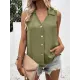 Buttoned Solid Color Split-Joint Loose Sleeveless V-neck Vest Top Buttoned Solid Color Split-Joint Loose Sleeveless V-neck Vest Top