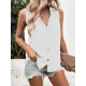 Buttoned Solid Color Split-Joint Loose Sleeveless V-neck Vest Top Buttoned Solid Color Split-Joint Loose Sleeveless V-neck Vest Top