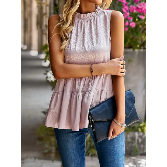 Sleeveless Pleated Printed Split-Joint Mock Neck Vest Top Sleeveless Pleated Printed Split-Joint Mock Neck Vest Top